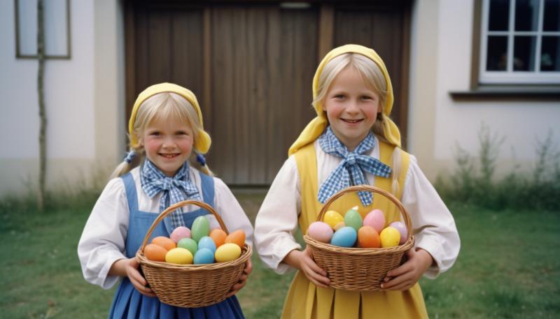 Barn utklädda i fina påskkärring kläder.